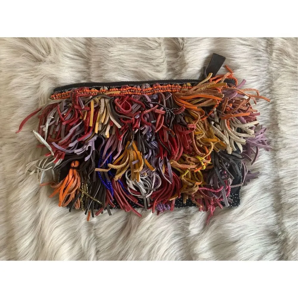 Anthropologie Confetti Fringe Clutch - Picture 2 of 5